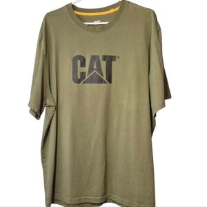 CAT Olive Green Men's T-Shirt  Spell Out Size XXL  Cotton Blokecore